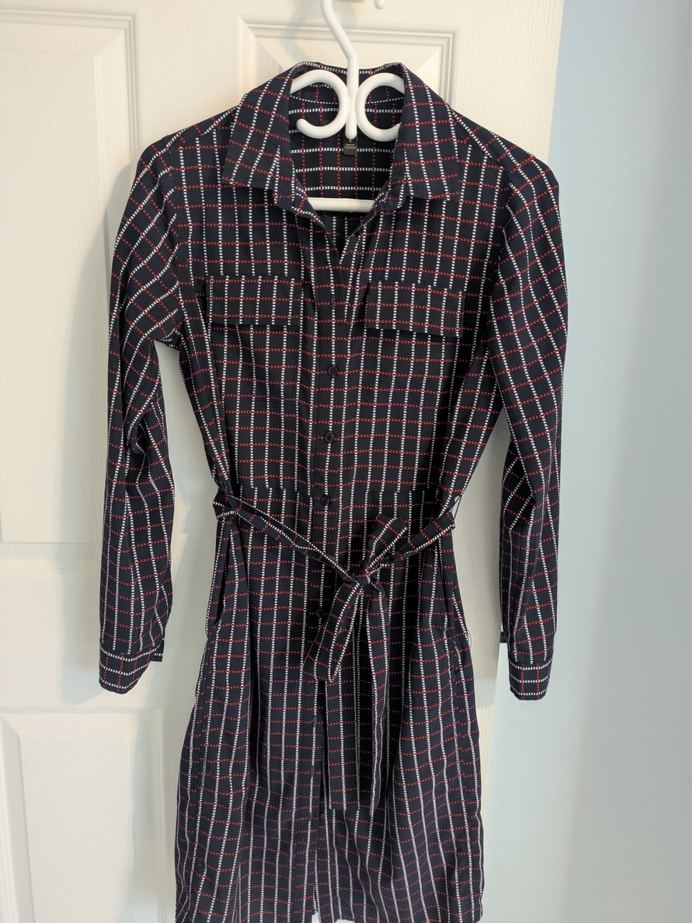 Banana Republic Navy Plaid Button-Front Shirt Dress